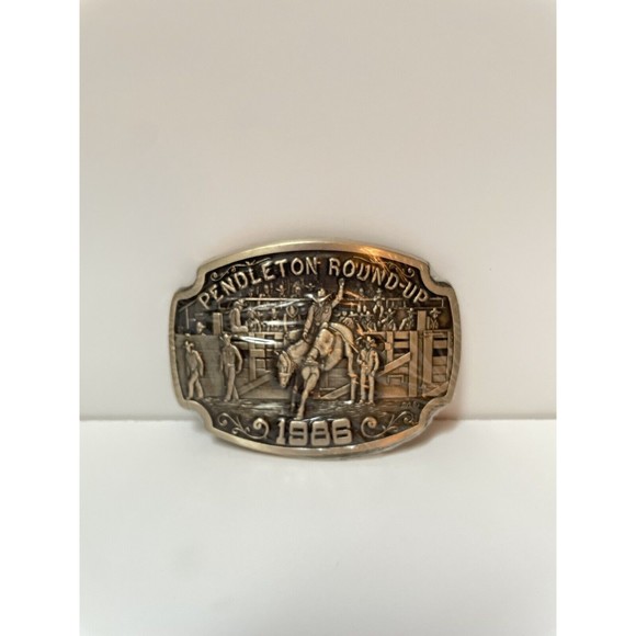 Pendleton Roundup 1986 ADM Award Design Solid Brass Vintage Belt Buckle Wrapped - Picture 2 of 10